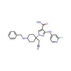 N#CCC1(n2cc(C(N)=O)c(Nc3ccnc(F)c3)n2)CCC(NCc2ccccc2)CC1 ZINC000220973573