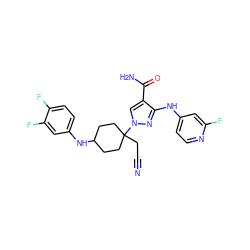 N#CCC1(n2cc(C(N)=O)c(Nc3ccnc(F)c3)n2)CCC(Nc2ccc(F)c(F)c2)CC1 ZINC000219254719