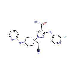 N#CCC1(n2cc(C(N)=O)c(Nc3ccnc(F)c3)n2)CCC(Nc2ccccn2)CC1 ZINC000221015876