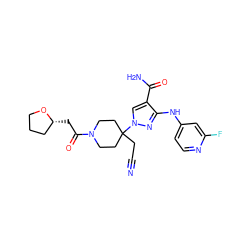 N#CCC1(n2cc(C(N)=O)c(Nc3ccnc(F)c3)n2)CCN(C(=O)C[C@@H]2CCCO2)CC1 ZINC000220971048