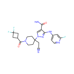 N#CCC1(n2cc(C(N)=O)c(Nc3ccnc(F)c3)n2)CCN(C(=O)C2CC(F)(F)C2)CC1 ZINC000220970954