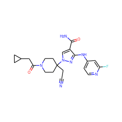 N#CCC1(n2cc(C(N)=O)c(Nc3ccnc(F)c3)n2)CCN(C(=O)CC2CC2)CC1 ZINC000222102068