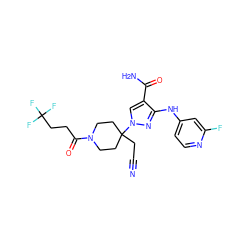 N#CCC1(n2cc(C(N)=O)c(Nc3ccnc(F)c3)n2)CCN(C(=O)CCC(F)(F)F)CC1 ZINC000222087055