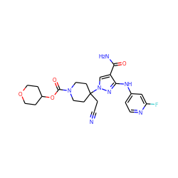 N#CCC1(n2cc(C(N)=O)c(Nc3ccnc(F)c3)n2)CCN(C(=O)OC2CCOCC2)CC1 ZINC000222096518