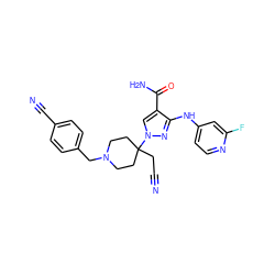 N#CCC1(n2cc(C(N)=O)c(Nc3ccnc(F)c3)n2)CCN(Cc2ccc(C#N)cc2)CC1 ZINC000219186232