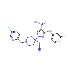 N#CCC1(n2cc(C(N)=O)c(Nc3ccnc(F)c3)n2)CCN(Cc2ccc(F)cn2)CC1 ZINC000220980558