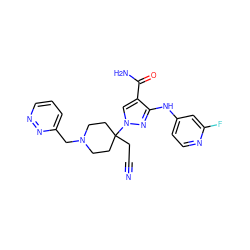 N#CCC1(n2cc(C(N)=O)c(Nc3ccnc(F)c3)n2)CCN(Cc2cccnn2)CC1 ZINC000222084874