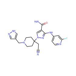 N#CCC1(n2cc(C(N)=O)c(Nc3ccnc(F)c3)n2)CCN(Cc2cn[nH]c2)CC1 ZINC000222099672