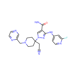 N#CCC1(n2cc(C(N)=O)c(Nc3ccnc(F)c3)n2)CCN(Cc2cnccn2)CC1 ZINC000220947233