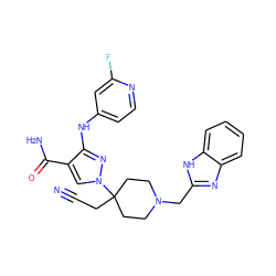 N#CCC1(n2cc(C(N)=O)c(Nc3ccnc(F)c3)n2)CCN(Cc2nc3ccccc3[nH]2)CC1 ZINC000220954644