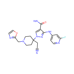 N#CCC1(n2cc(C(N)=O)c(Nc3ccnc(F)c3)n2)CCN(Cc2ncco2)CC1 ZINC000220961216