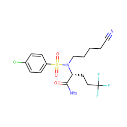 N#CCCCCN([C@H](CCC(F)(F)F)C(N)=O)S(=O)(=O)c1ccc(Cl)cc1 ZINC000084709578