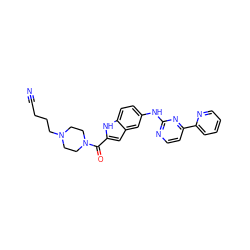 N#CCCCN1CCN(C(=O)c2cc3cc(Nc4nccc(-c5ccccn5)n4)ccc3[nH]2)CC1 ZINC000144223758