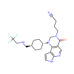 N#CCCCN1CN([C@H]2CC[C@H](CNCC(F)(F)F)CC2)c2c(cnc3[nH]ccc23)C1=O ZINC001772602280