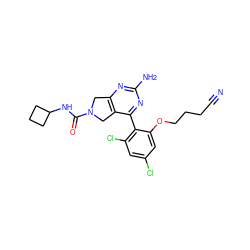 N#CCCCOc1cc(Cl)cc(Cl)c1-c1nc(N)nc2c1CN(C(=O)NC1CCC1)C2 ZINC000071318289