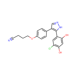 N#CCCCOc1ccc(-c2cn[nH]c2-c2cc(Cl)c(O)cc2O)cc1 ZINC000028462759