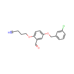 N#CCCCOc1ccc(OCc2cccc(Cl)c2)cc1C=O ZINC000001540691