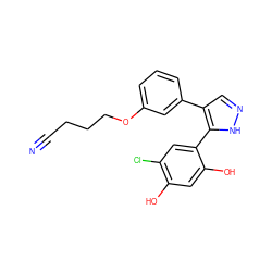 N#CCCCOc1cccc(-c2cn[nH]c2-c2cc(Cl)c(O)cc2O)c1 ZINC000028463768