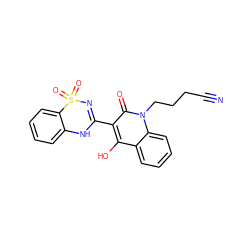 N#CCCCn1c(=O)c(C2=NS(=O)(=O)c3ccccc3N2)c(O)c2ccccc21 ZINC000101035706