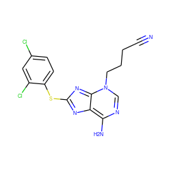 N#CCCCn1cnc(N)c2nc(Sc3ccc(Cl)cc3Cl)nc1-2 ZINC000299860838