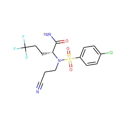 N#CCCN([C@H](CCC(F)(F)F)C(N)=O)S(=O)(=O)c1ccc(Cl)cc1 ZINC000084709573