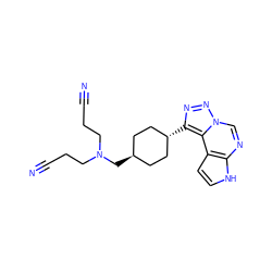 N#CCCN(CCC#N)C[C@H]1CC[C@H](c2nnn3cnc4[nH]ccc4c23)CC1 ZINC001772648970