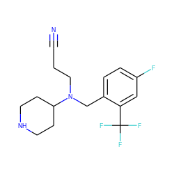 N#CCCN(Cc1ccc(F)cc1C(F)(F)F)C1CCNCC1 ZINC000036093145