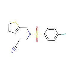 N#CCCN(Cc1cccs1)S(=O)(=O)c1ccc(F)cc1 ZINC000004325325