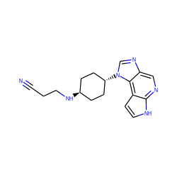 N#CCCN[C@H]1CC[C@H](n2cnc3cnc4[nH]ccc4c32)CC1 ZINC000254134814