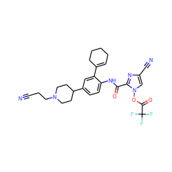 N#CCCN1CCC(c2ccc(NC(=O)c3nc(C#N)cn3OC(=O)C(F)(F)F)c(C3=CCCCC3)c2)CC1 ZINC000169701493