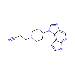 N#CCCN1CCC(n2cnc3cnc4[nH]ccc4c32)CC1 ZINC000095572516