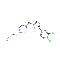 N#CCCN1CCN(C(=S)c2ccc(-c3ccc(Cl)c(Cl)c3)o2)CC1 ZINC000019863720