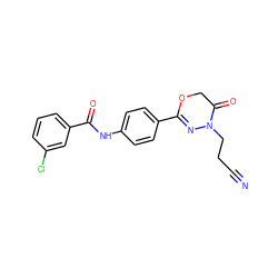 N#CCCN1N=C(c2ccc(NC(=O)c3cccc(Cl)c3)cc2)OCC1=O ZINC001772623468