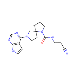 N#CCCNC(=O)N1CCC[C@@]12CCN(c1ncnc3[nH]ccc13)C2 ZINC000169699016