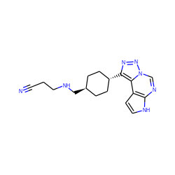 N#CCCNC[C@H]1CC[C@H](c2nnn3cnc4[nH]ccc4c23)CC1 ZINC001772649652