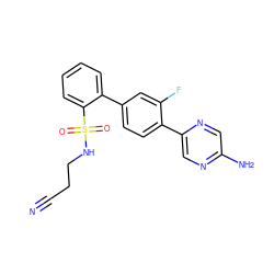 N#CCCNS(=O)(=O)c1ccccc1-c1ccc(-c2cnc(N)cn2)c(F)c1 ZINC000224800641