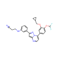 N#CCCNc1cccc(-c2cc3nccc(-c4ccc(OC(F)F)c(OCC5CC5)c4)n3n2)c1 ZINC000045367201