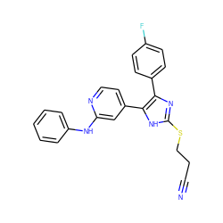 N#CCCSc1nc(-c2ccc(F)cc2)c(-c2ccnc(Nc3ccccc3)c2)[nH]1 ZINC001772625323