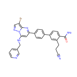 N#CCCc1cc(-c2ccc(-c3cc(NCc4cccnc4)n4ncc(Br)c4n3)cc2)ccc1C(N)=O ZINC001772626819