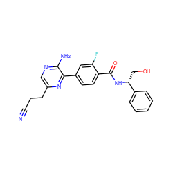 N#CCCc1cnc(N)c(-c2ccc(C(=O)N[C@H](CO)c3ccccc3)c(F)c2)n1 ZINC001772589307