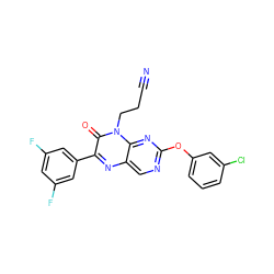 N#CCCn1c(=O)c(-c2cc(F)cc(F)c2)nc2cnc(Oc3cccc(Cl)c3)nc21 ZINC000004238485