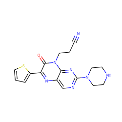 N#CCCn1c(=O)c(-c2cccs2)nc2cnc(N3CCNCC3)nc21 ZINC000004238352