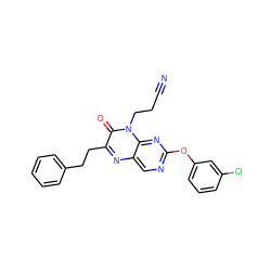 N#CCCn1c(=O)c(CCc2ccccc2)nc2cnc(Oc3cccc(Cl)c3)nc21 ZINC000004238469