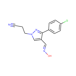 N#CCCn1cc(/C=N/O)c(-c2ccc(Cl)cc2)n1 ZINC000005715629