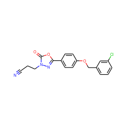 N#CCCn1nc(-c2ccc(OCc3cccc(Cl)c3)cc2)oc1=O ZINC000013826701