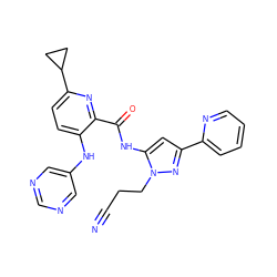 N#CCCn1nc(-c2ccccn2)cc1NC(=O)c1nc(C2CC2)ccc1Nc1cncnc1 ZINC000096167404