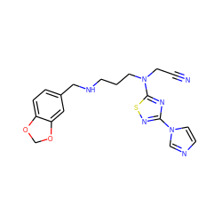 N#CCN(CCCNCc1ccc2c(c1)OCO2)c1nc(-n2ccnc2)ns1 ZINC000035951068