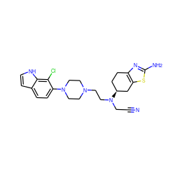 N#CCN(CCN1CCN(c2ccc3cc[nH]c3c2Cl)CC1)[C@H]1CCc2nc(N)sc2C1 ZINC000653782529