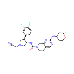 N#CCN1C[C@@H](NC(=O)N2CCc3cnc(NC4CCOCC4)nc3C2)[C@H](c2ccc(F)c(F)c2)C1 ZINC001772599697