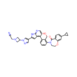 N#CCN1CC(n2cc(-c3cc4c(-c5cccc(N6CCOc7cc(C8CC8)ccc7C6=O)c5CO)ccnc4[nH]3)cn2)C1 ZINC000148690821